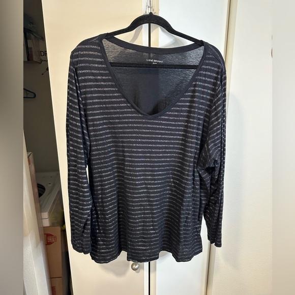 Lane Bryant Womens Sweater Size 26/28 Silver Black Striped Asymmetric Metallic - Picture 5 of 8